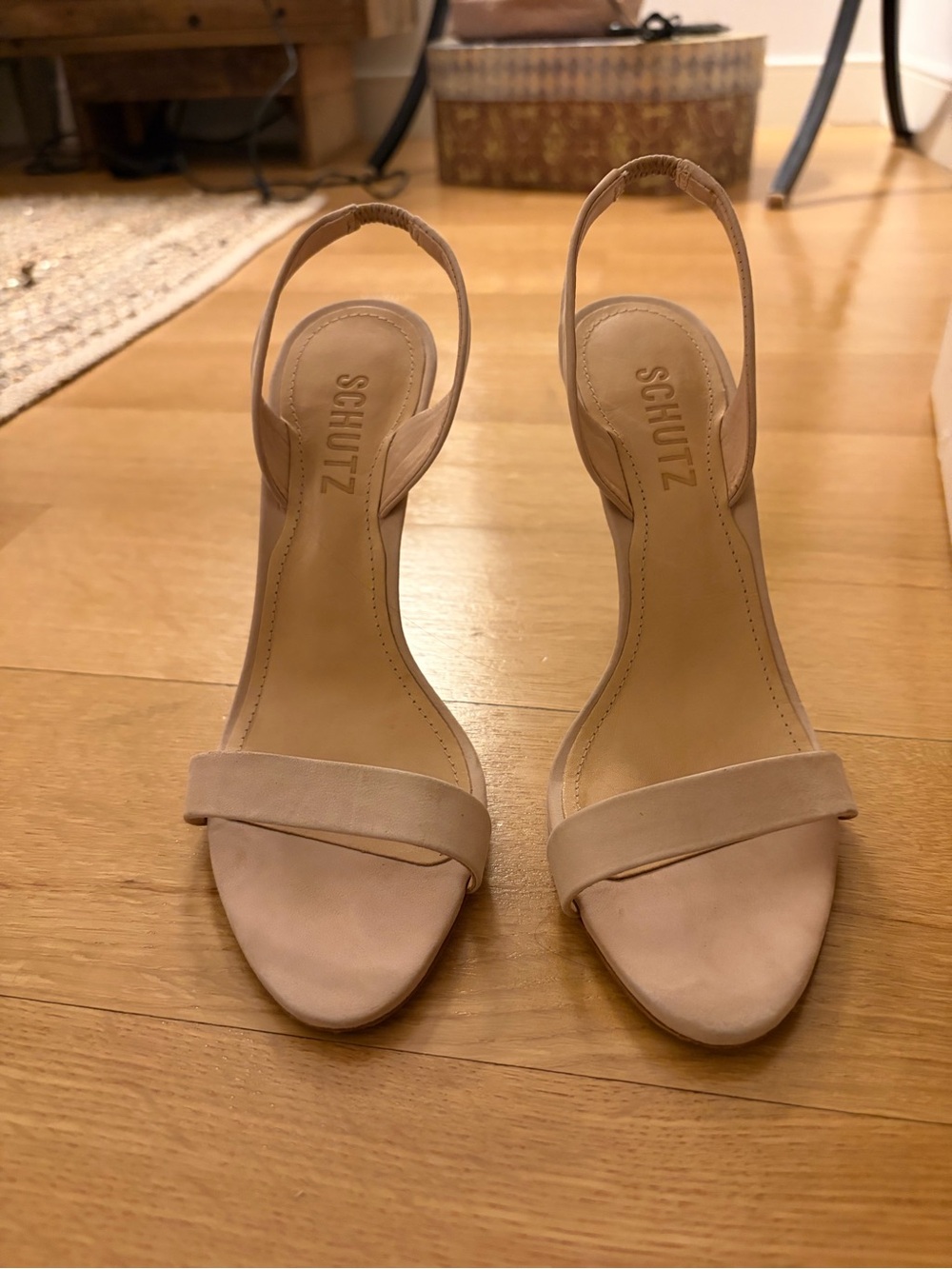 SCHUTZ Blush Suede Single-Band Slingback Heels